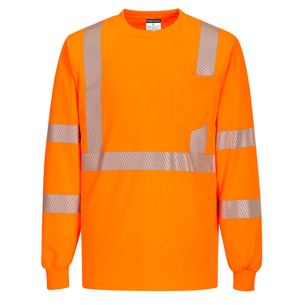 S195-Orange.  Segmented Tape Long Sleeve T-shirt.  Live Chat for Bulk Discounts