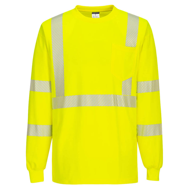 S195-Yellow.  Segmented Tape Long Sleeve T-shirt.  Live Chat for Bulk Discounts