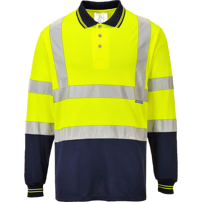 S279-Yellow/Navy.  Two-Tone Long Sleeve Polo Shirt.  Live Chat for Bulk Discounts