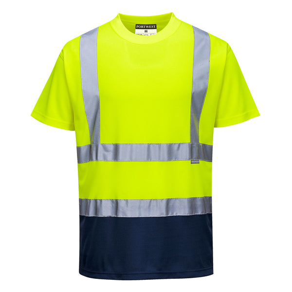 S378-Yellow/Navy.  Two-Tone T-Shirt.  Live Chat for Bulk Discounts