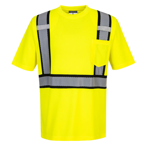 S395-Yellow/Black.  Detroit Short Sleeve T-Shirt.  Live Chat for Bulk Discounts