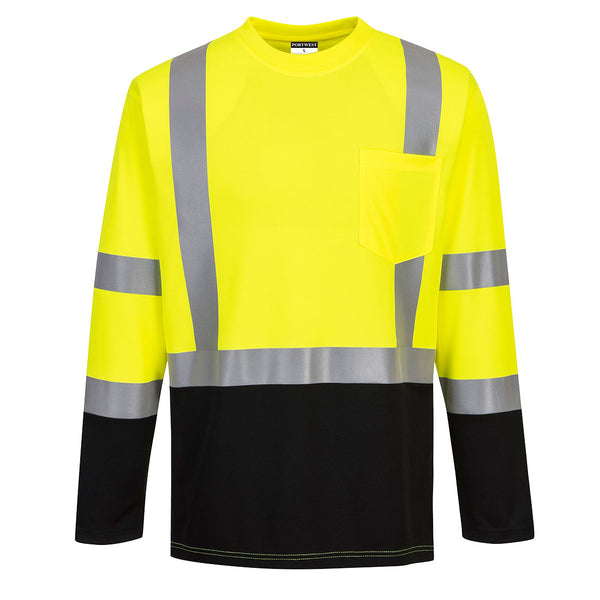 S398-Yellow/Black.  Laguna Long Sleeve T-Shirt.  Live Chat for Bulk Discounts