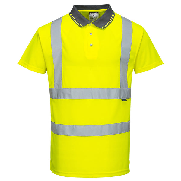 S477-Yellow.  Hi-Vis Short Sleeve Polo Shirt.  Live Chat for Bulk Discounts