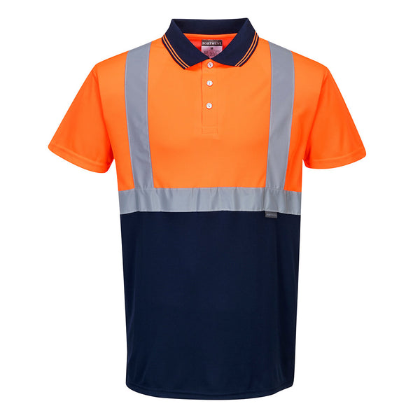 S479-Orange/Navy.  Two-Tone Polo Shirt.  Live Chat for Bulk Discounts