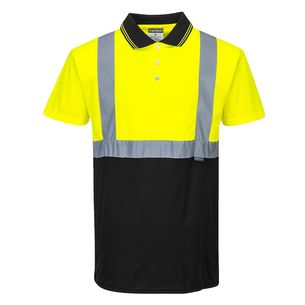 S479-Yellow/Black.  Two-Tone Polo Shirt.  Live Chat for Bulk Discounts