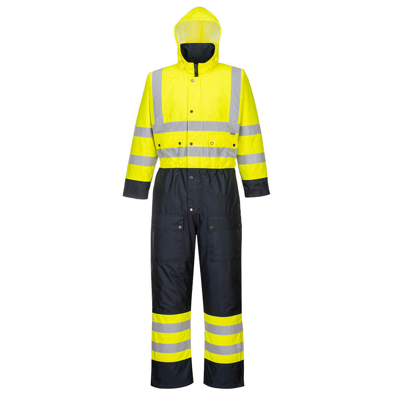 S485-Yellow/Navy.  Hi-Vis Contrast Coverall.  Live Chat for Bulk Discounts