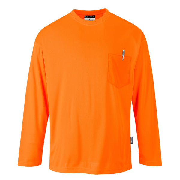 S579-Orange.  Non ANSI Pocket Long Sleeve T-Shirt.  Live Chat for Bulk Discounts