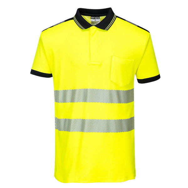 T180-Yellow/Black.  PW3 Hi-Vis Short Sleeve Polo Shirt.  Live Chat for Bulk Discounts