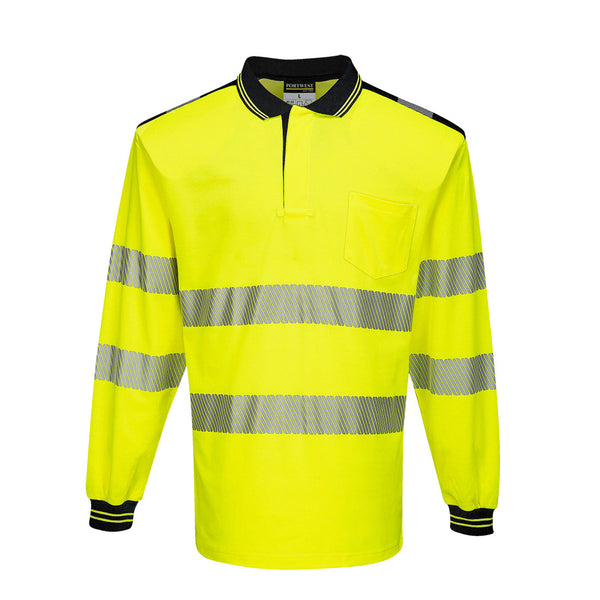 T184-Yellow/Black.  PW3 Hi-Vis Long Sleeve Polo Shirt .  Live Chat for Bulk Discounts