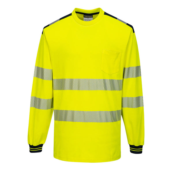 T185-Yellow/Black.  PW3 Hi-Vis Long Sleeve T-Shirt.  Live Chat for Bulk Discounts