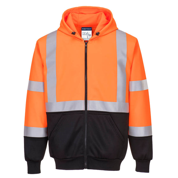 UB315-Orange/Black.  Hi-Vis Two-Tone Zipped Hoodie.  Live Chat for Bulk Discounts