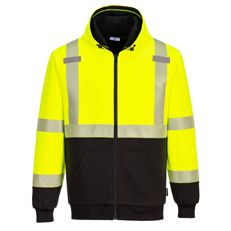 UB325-Yellow/Black.  Hi-Vis Thermal Two Tone Zipped Hoodie.  Live Chat for Bulk Discounts