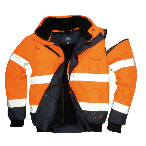 UC465-Orange/Navy.  Hi-Vis Contrast Bomber Jacket.  Live Chat for Bulk Discounts