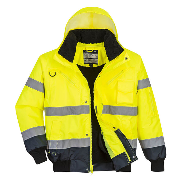 UC465-Yellow/Navy.  Hi-Vis Contrast Bomber Jacket.  Live Chat for Bulk Discounts