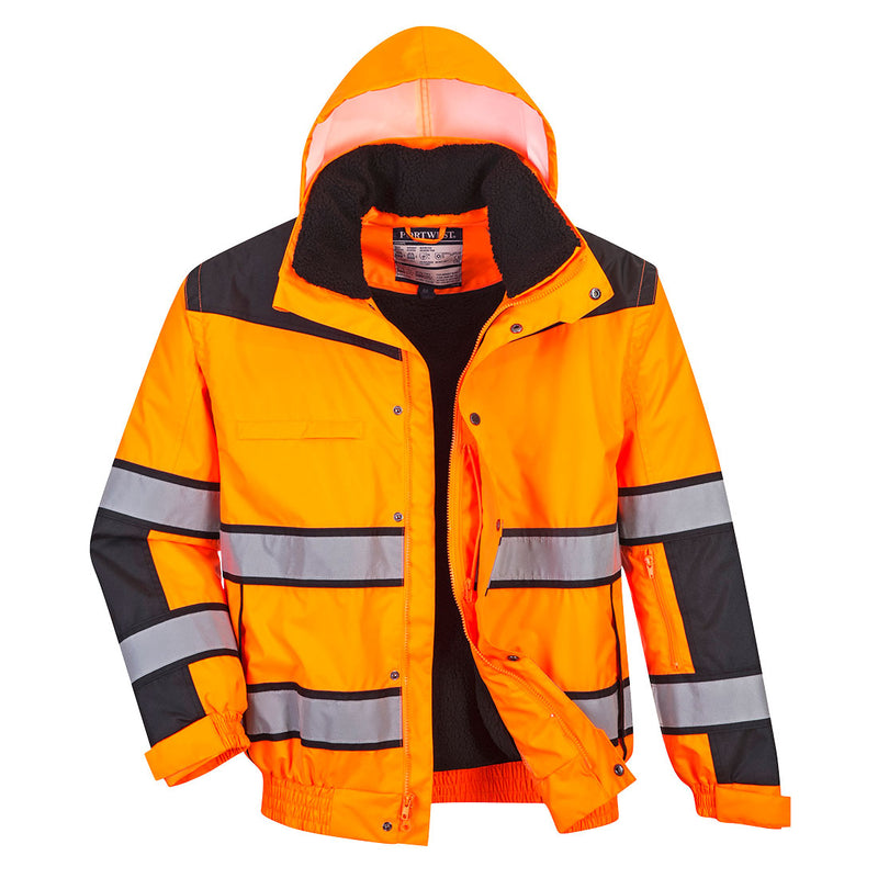 UC466-Orange/Black.  Hi-Vis Classic Bomber Jacket	.  Live Chat for Bulk Discounts