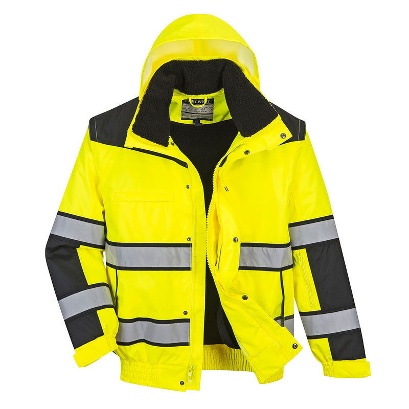 UC466-Yellow/Black.  Hi-Vis Classic Bomber Jacket	.  Live Chat for Bulk Discounts