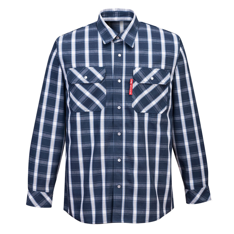 UFR97-Navy.  Bizflame 88/12 FR Plaid Shirt .  Live Chat for Bulk Discounts