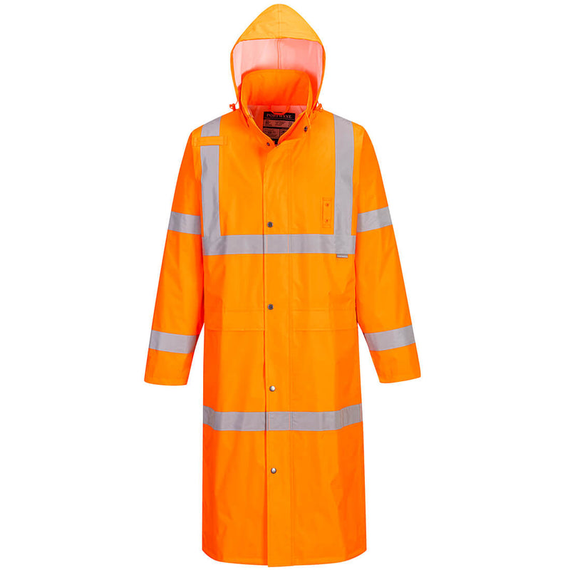 UH445-Orange.  Hi-Vis Classic Rain Coat 48".  Live Chat for Bulk Discounts