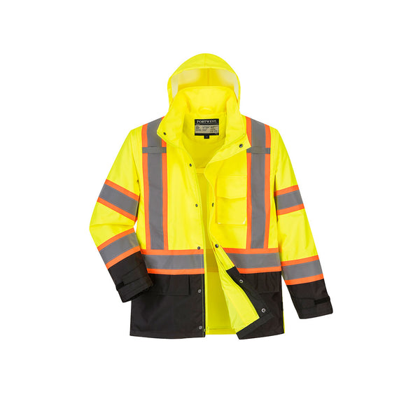 US361-Yellow/Black.  Hi-Vis Contrast Tape Rain Jacket.  Live Chat for Bulk Discounts