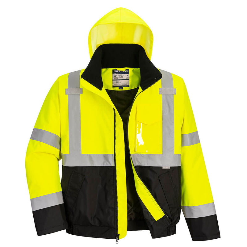 US363-Yellow/Black.  Hi-Vis Two Tone Bomber Jacket.  Live Chat for Bulk Discounts