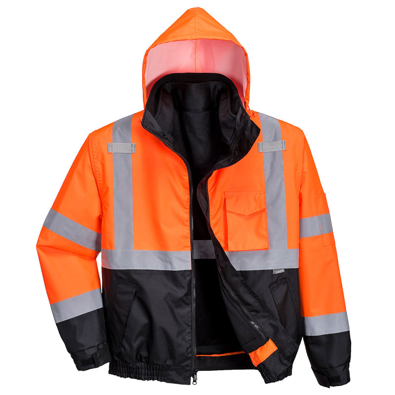 US365-Orange/Black.  Hi-Vis Premium 3-in-1 Bomber.  Live Chat for Bulk Discounts