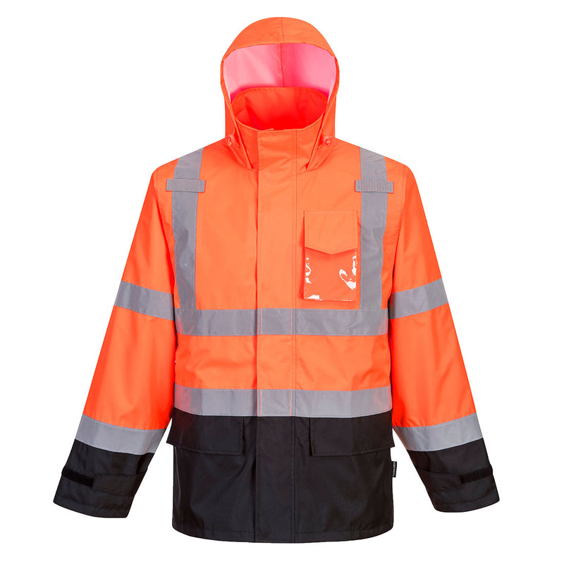 US366-Orange/Black.  Hi-Vis Contrast Rain Jacket.  Live Chat for Bulk Discounts