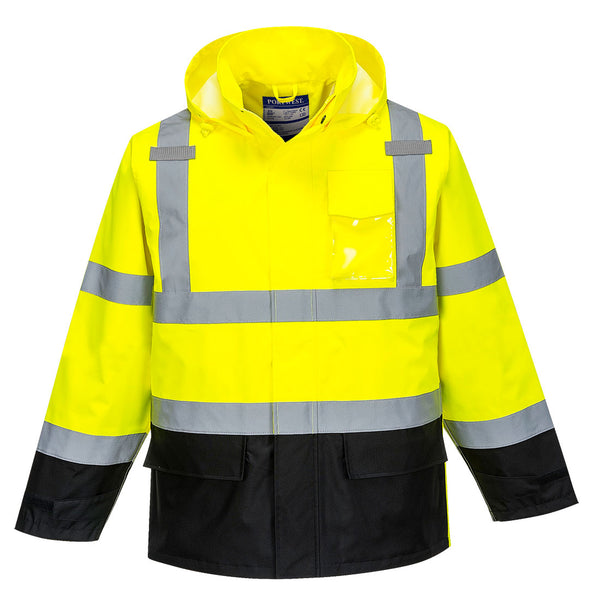 US366-Yellow/Black.  Hi-Vis Contrast Rain Jacket.  Live Chat for Bulk Discounts
