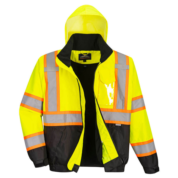 US367-Yellow/Black.  Hi-Vis 2-in-1 Contrast Tape Bomber Jacket.  Live Chat for Bulk Discounts