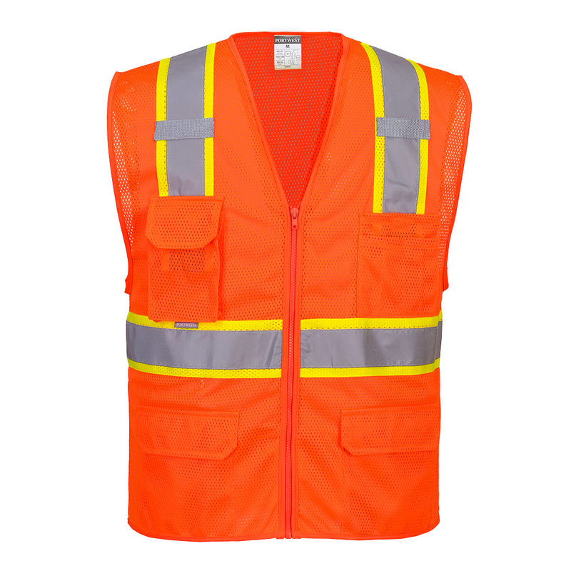 US374-Orange.  Orlando Contrast Mesh Vest.  Live Chat for Bulk Discounts