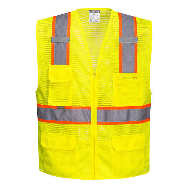 US374-Yellow.  Orlando Contrast Mesh Vest.  Live Chat for Bulk Discounts