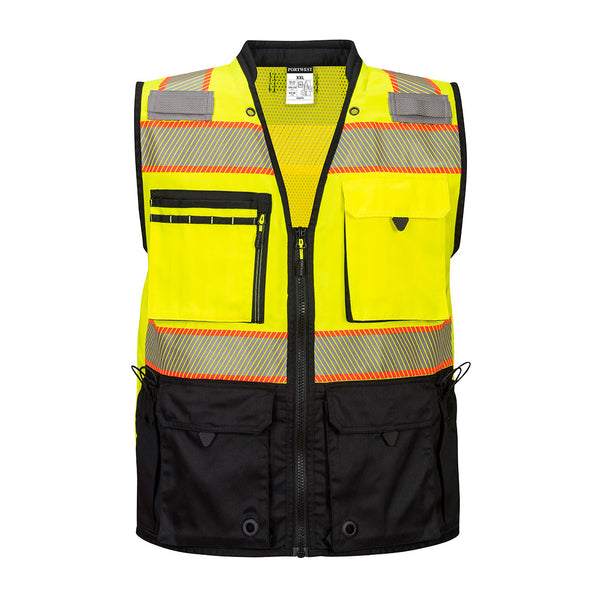 US375-Yellow/Black.  Premium Surveyor Vest.  Live Chat for Bulk Discounts