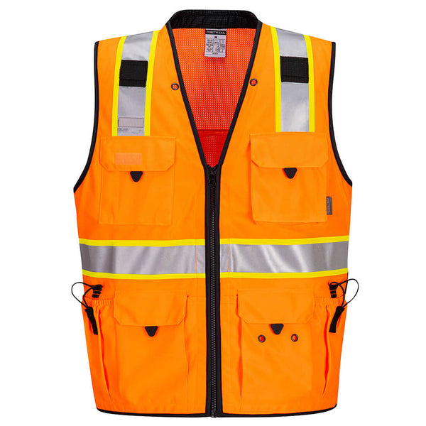 US376-Orange/Black.  Expert Pro Surveyor Vest.  Live Chat for Bulk Discounts