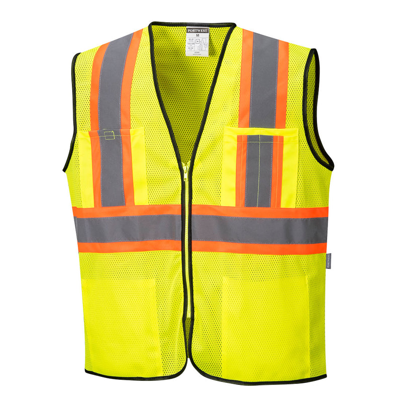 US381-Yellow.  Frisco Contrast Vest.  Live Chat for Bulk Discounts