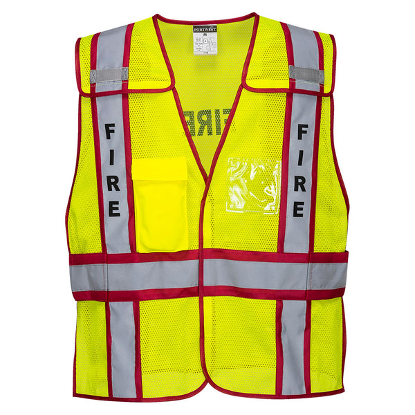 US387-Yellow/Red.  Public Safety Vest.  Live Chat for Bulk Discounts
