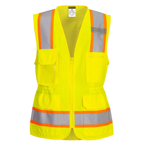 US392-Yellow.  Women's Hi-Vis Contrast Tape Vest.  Live Chat for Bulk Discounts