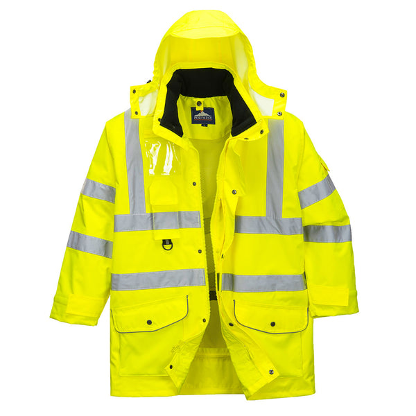 US427-Yellow.  Hi-Vis 7-in-1 Traffic Jacket.  Live Chat for Bulk Discounts