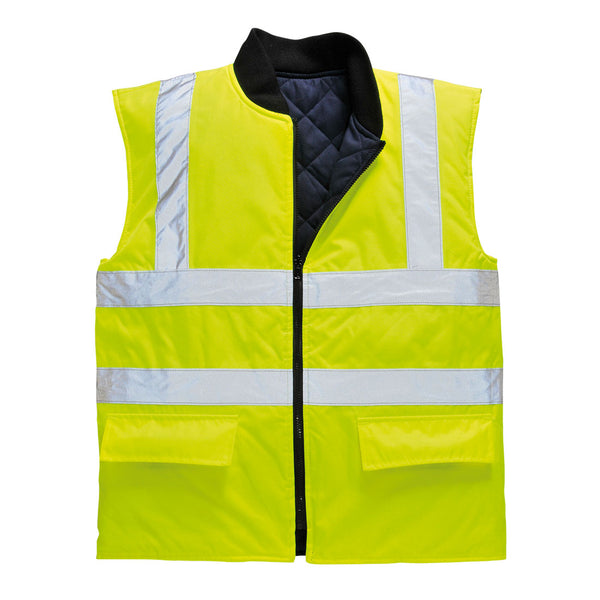 US469-Yellow.  Hi-Vis Reversible Bodywarmer Vest.  Live Chat for Bulk Discounts